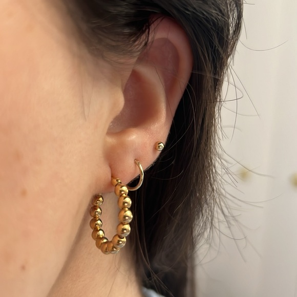 Gold Beaded Hoop Earrings - Picture 3 of 3